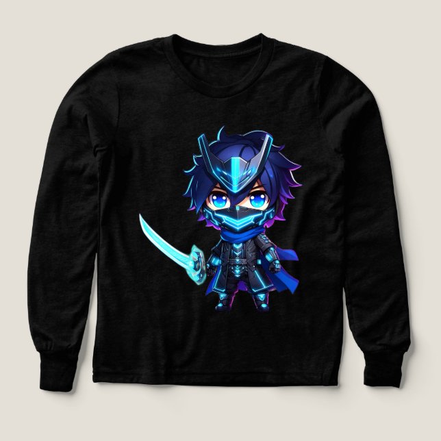 Neon Shadow - Chibi Cyber Ninja Sweatshirt Product (Diseño frontal)