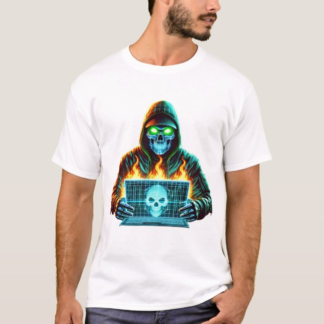 Neon Skull Hacker - Camiseta de Guerrero Cyber Gli (Anverso)