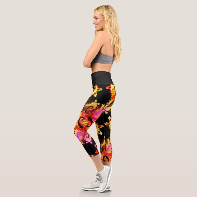 Neon Swirl Fire High Waist Capri Leggings (Izquierda)