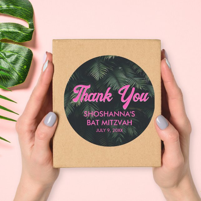 Neon Tropical Pink Personalizado Gracias Pegatina (Neon Tropical Pink Folded Blank Thank You Card Classic Round Sticker
)