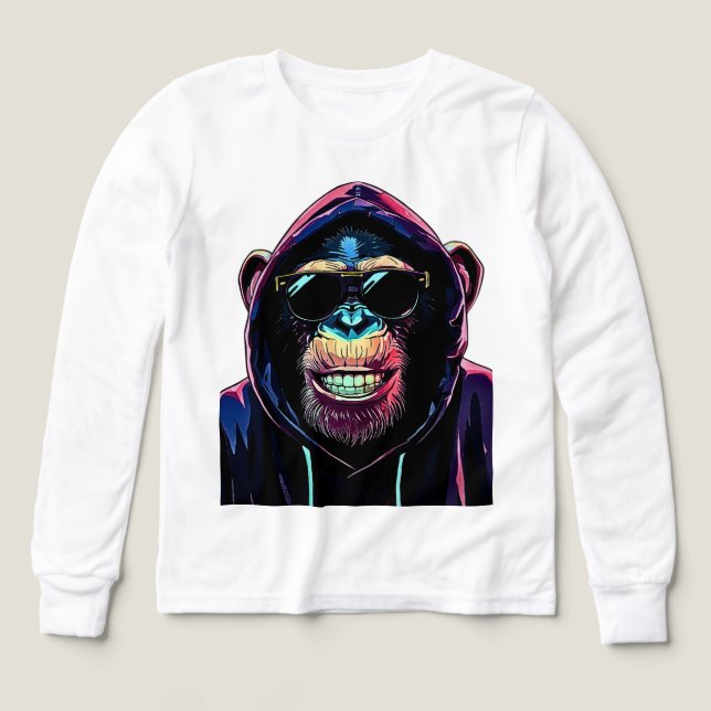 Neon Vibe – Stylish Chimpanzee in Hoodie and Sungl (Diseño frontal)