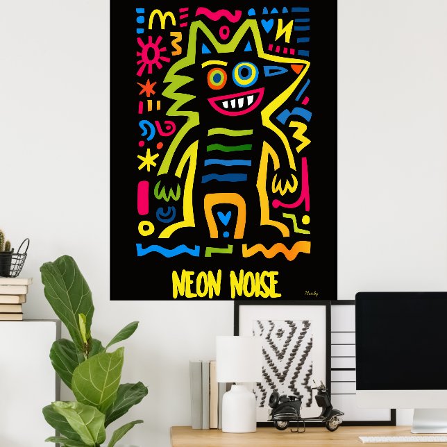 Neon Wolf Poster - Diseño de Halloween de Arte Pop (Oficina en casa)