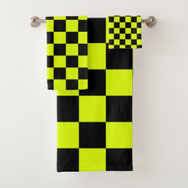 Neon Yellow Black Checkered Checkerboard Vintage