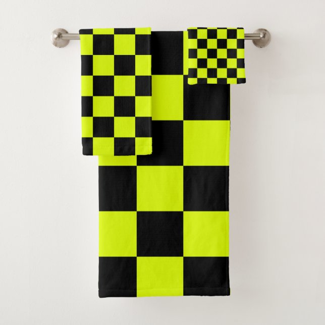 Neon Yellow Black Checkered Checkerboard Vintage (In situ)