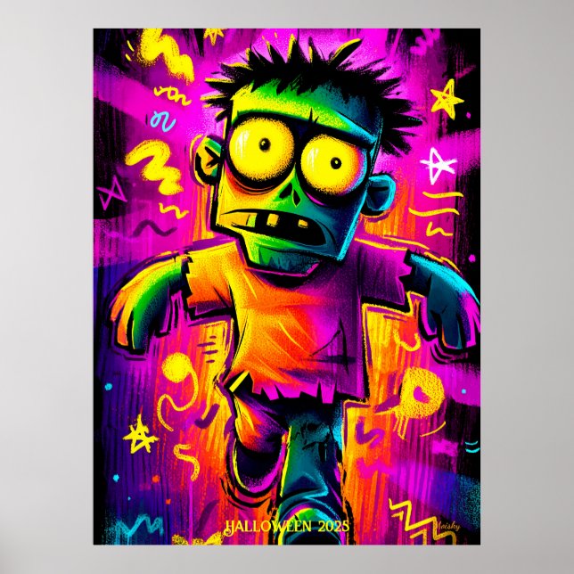 Neon Zombie - Monstruo de Halloween de arte pop Pe (Frente)