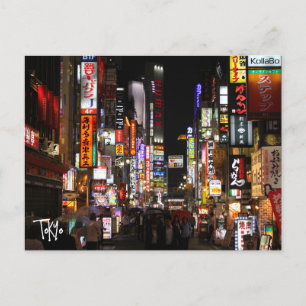 Neones de Tokio con tarjeta postal nocturna