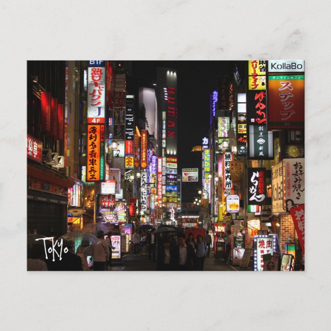 Neones de Tokio con tarjeta postal nocturna (Anverso)