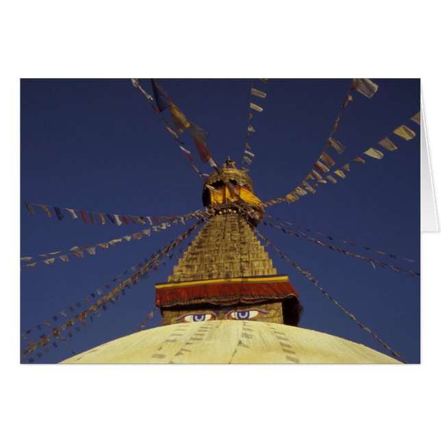 Nepal, Katmandú. Bajo banderas de oración, vigilan (Anverso (Horizontal))
