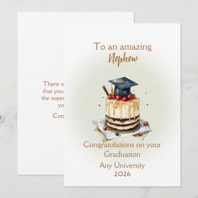 Nephew Graduation Cap and Cake Congratulations (Anverso / Reverso)