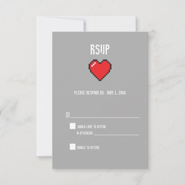 Nerdy 8 bit corazón rsvp (Anverso)