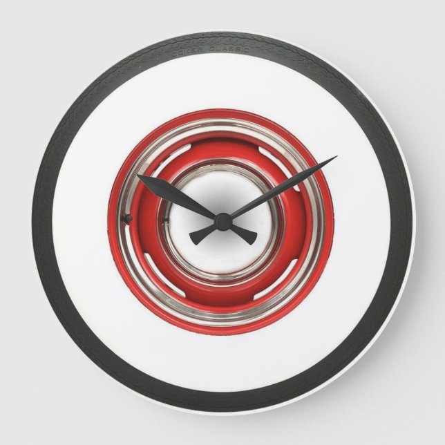 Neumático de pared blanca con borde rojo reloj gra (Anverso)