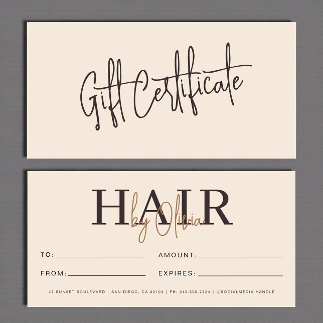 Neutral Beige Hair Salon Logo Gift Certificates (Subido por el creador)