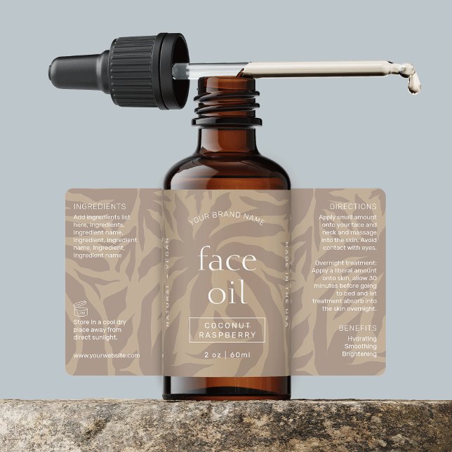 Neutral Beige Moderno Etiqueta del frasco de 2 OZ  (Neutral beige dropper bottle wrapper label design featuring subtle tropical background & custom text)