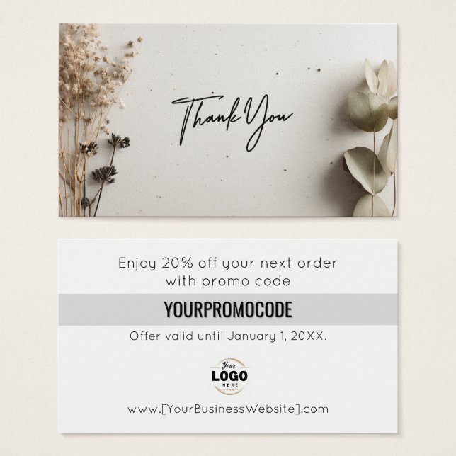 Neutral Botanical Thank You Discount Cards (Anverso y reverso)