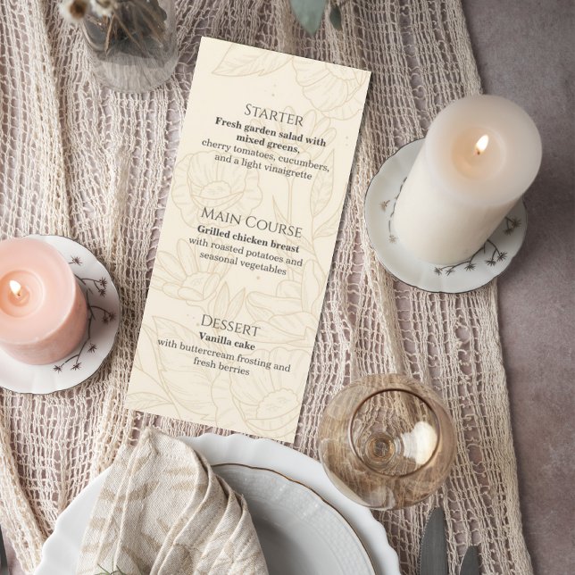 Neutral Floral Wedding Menu Card (Subido por el creador)