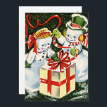 nevado de pareja de navidad retro<br><div class="desc">retro vintage navidad pareja snowman tarjeta de vacaciones</div>