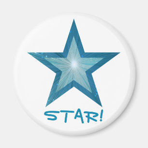 Nevera azul 'STAR!' imán blanco redondo