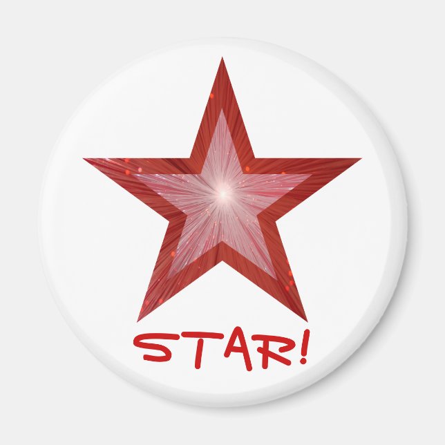 Nevera de Estrella Roja 'STAR!' imán blanco redond (Frente)