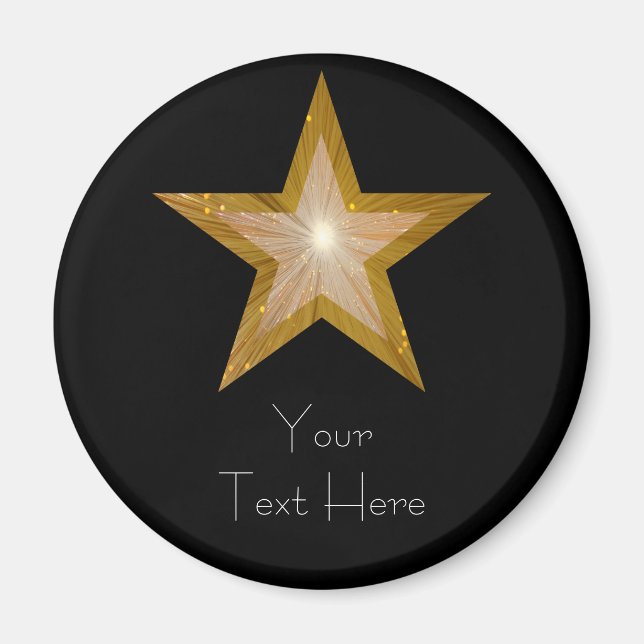 Nevera Gold Star con imán 'Your Text' redondo negr (Frente)