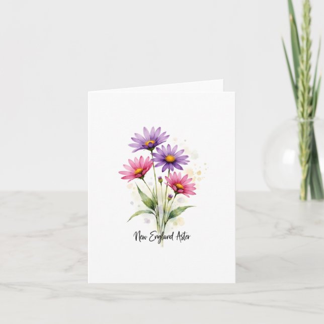 New England Aster Floral Blank Note Card (Anverso)