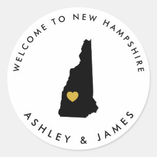 New Hampshire Boda Welcome Pegatina Tag, Negro