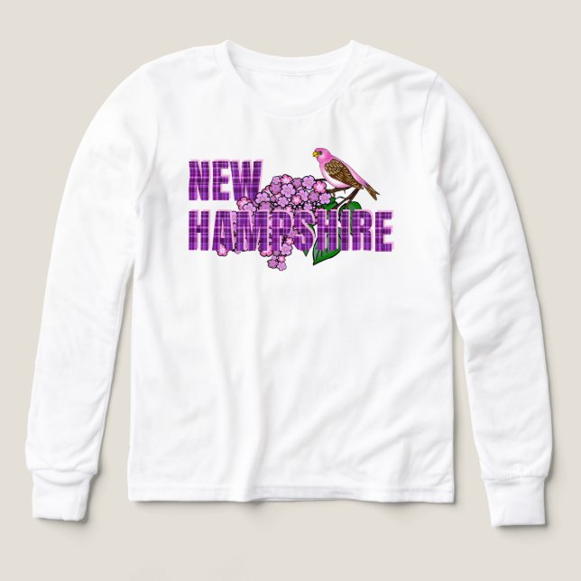 New Hampshire State Symbols Purple Finch & Lilacs (Diseño frontal)