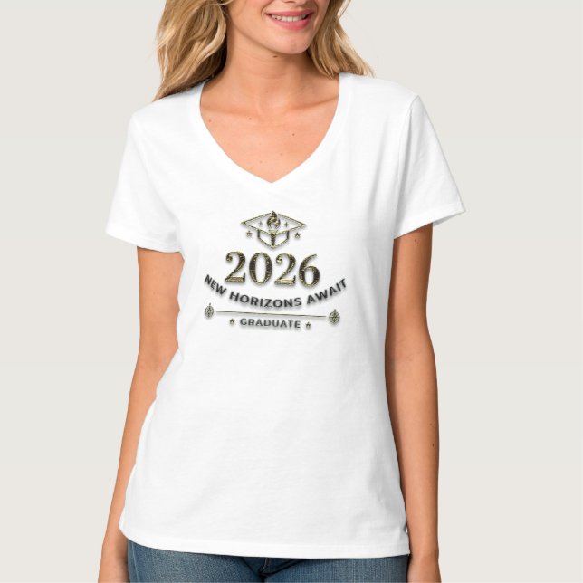 New Horizons Await / Playera cuello V para mujer (Anverso)