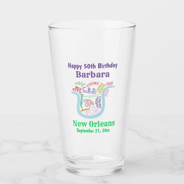 New Orleans Map Birthday Party Favor Beer Pint (Anverso)