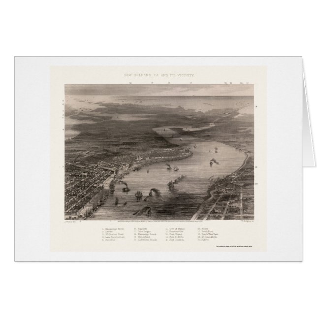 New Orleans, mapa panorámico del LA - 1863 (Anverso (Horizontal))