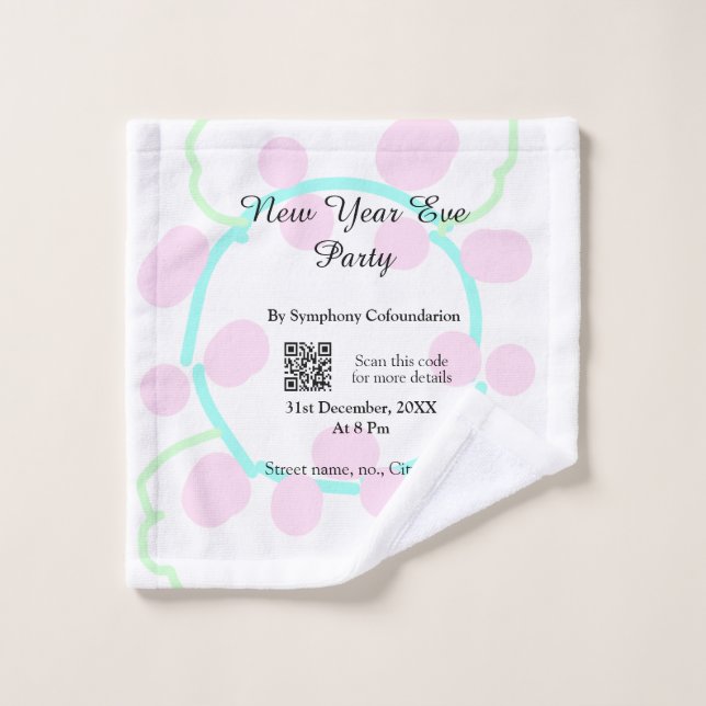 New year eve party scan QR RSVP name pink blue  (Toallita)