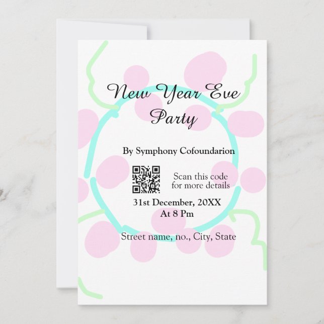 New year eve party scan QR RSVP name pink blue  (Anverso)