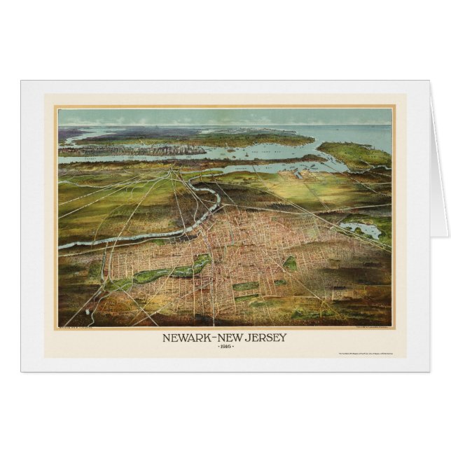 Newark, mapa panorámico de NJ - 1916 (Anverso (Horizontal))