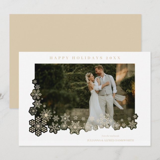 Newlyweds First Christmas Snowflakes Frame Photo (Anverso / Reverso)