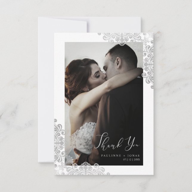 Newlyweds Lace Thank You Guests Photo Wedding (Anverso)