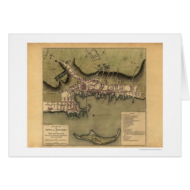 Newport, mapa de la ciudad de RI - 1777 (Anverso (Horizontal))