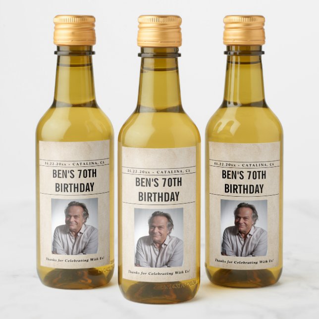 Newspaper Birthday News Funny Humorous Men 70th (Botellas)
