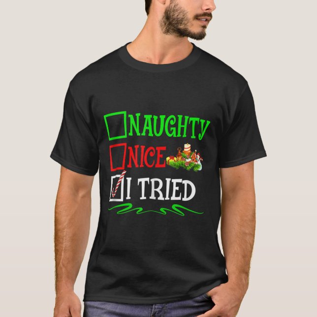 Nice Naughty I Tried Santa Christmas List Tank Top (Anverso)
