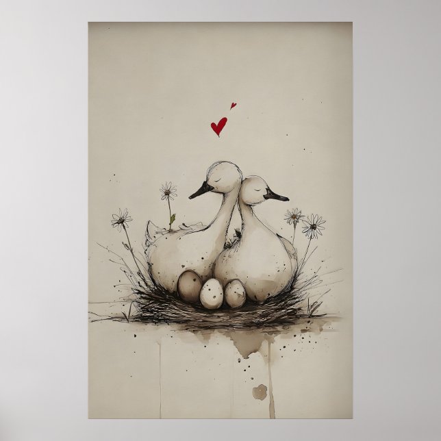 Nido de Amor – Patos de Primavera Arte Imprimible, (Frente)