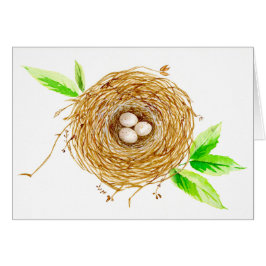 Nido de aves acuarelas con 3 huevos