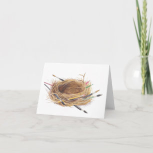 Nido de pájaro acuarela con tarjeta de nota de pin