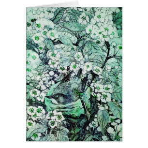 NIDO DE PÁJARO, ÁRBOL CON FLORES VERDES BLANCAS DE