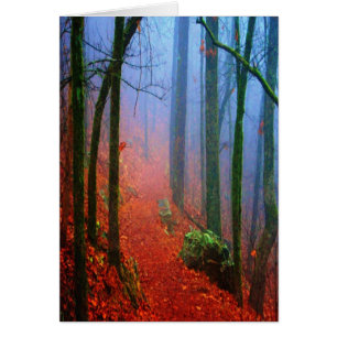 Niebla azul del otoño del bosque pintado
