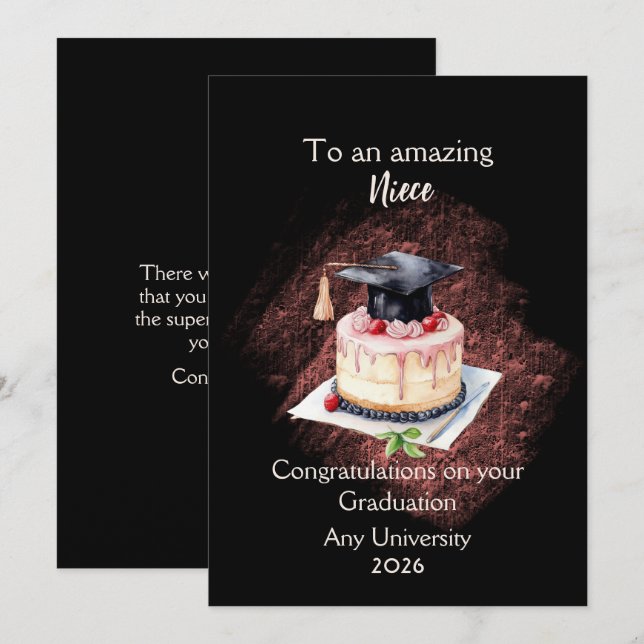 Niece Graduation Cap and Cake Congratulations (Anverso / Reverso)