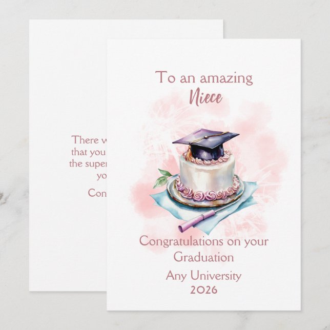 Niece Graduation Cap and Cake Congratulations (Anverso / Reverso)