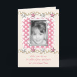 Nieta con amor al rosa Navidad<br><div class="desc">Esta tarjeta de fotos de Navidad se puede personalizar con tu propia foto y palabras. No solo por tu nieta. Cambie la foto y las palabras para que se adapten a otra persona. Beige, fondo dorado pálido con puntos de polka, estrellas y un lindo muñeco de nieve dentro. Con amor...</div>