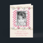 Nieta con amor al rosa Navidad<br><div class="desc">Esta tarjeta de fotos de Navidad se puede personalizar con tu propia foto y palabras. No solo por tu nieta. Cambie la foto y las palabras para que se adapten a otra persona. Beige, fondo dorado pálido con puntos de polka, estrellas y un lindo muñeco de nieve dentro. Con amor...</div>