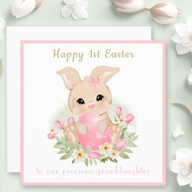 Nieta conejita rosa linda nieta primera tarjeta de (Pink Cute Bunny Granddaughter 1st Easter card)