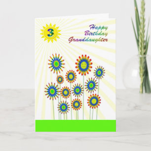 Nieta de 3 años, tarjeta de flores felices