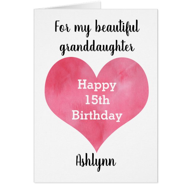 Nieta de cumpleaños número 15 de Watercolor Heart (Frente)