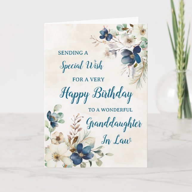 Nieta Floral Azul En Tarjeta De Cumpleaños Legal (Anverso)